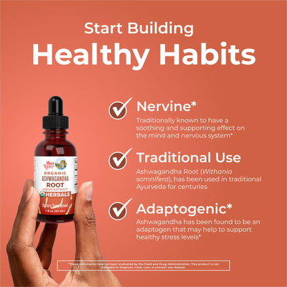 MaryRuth Organics Ashwagandha Root | USDA Organic Ashwagandha Liquid Drops | Stress Relief, Natural Calm, Relaxation and Mood Support Supplement | Adaptogenic | Nervine | Vegan | Non-GMO | 60 Servings - Maple Wellness Supplements