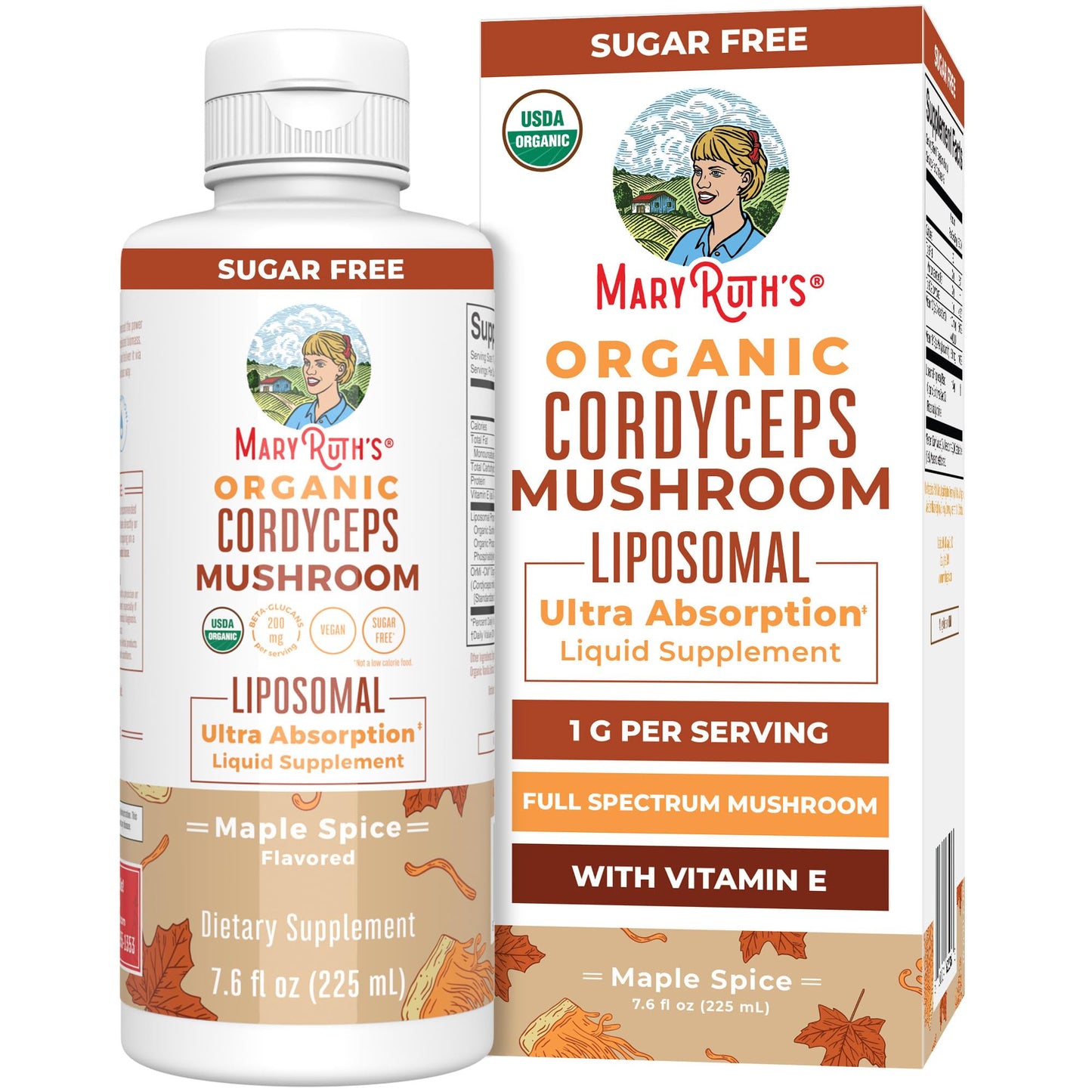 MaryRuth Organics Cordyceps Mushroom Supplement | Ultra Absorption Liposomal | Full Spectrum Mushroom | 200mg Beta-Glucans Per Serving | USDA Organic | Vegan | 7.6 oz | 15 Servings - Maple Wellness Supplements