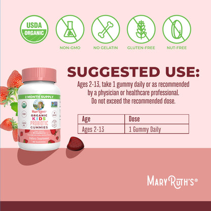 MaryRuth Organics Kids Probiotics for Digestive Health | USDA Probiotic Gummies | 2 Month Supply | Kids Probiotics | Immune Support | Gut Health Supplement | Vegan | Non-GMO | Gluten Free | 60 Count - Maple Wellness Supplements
