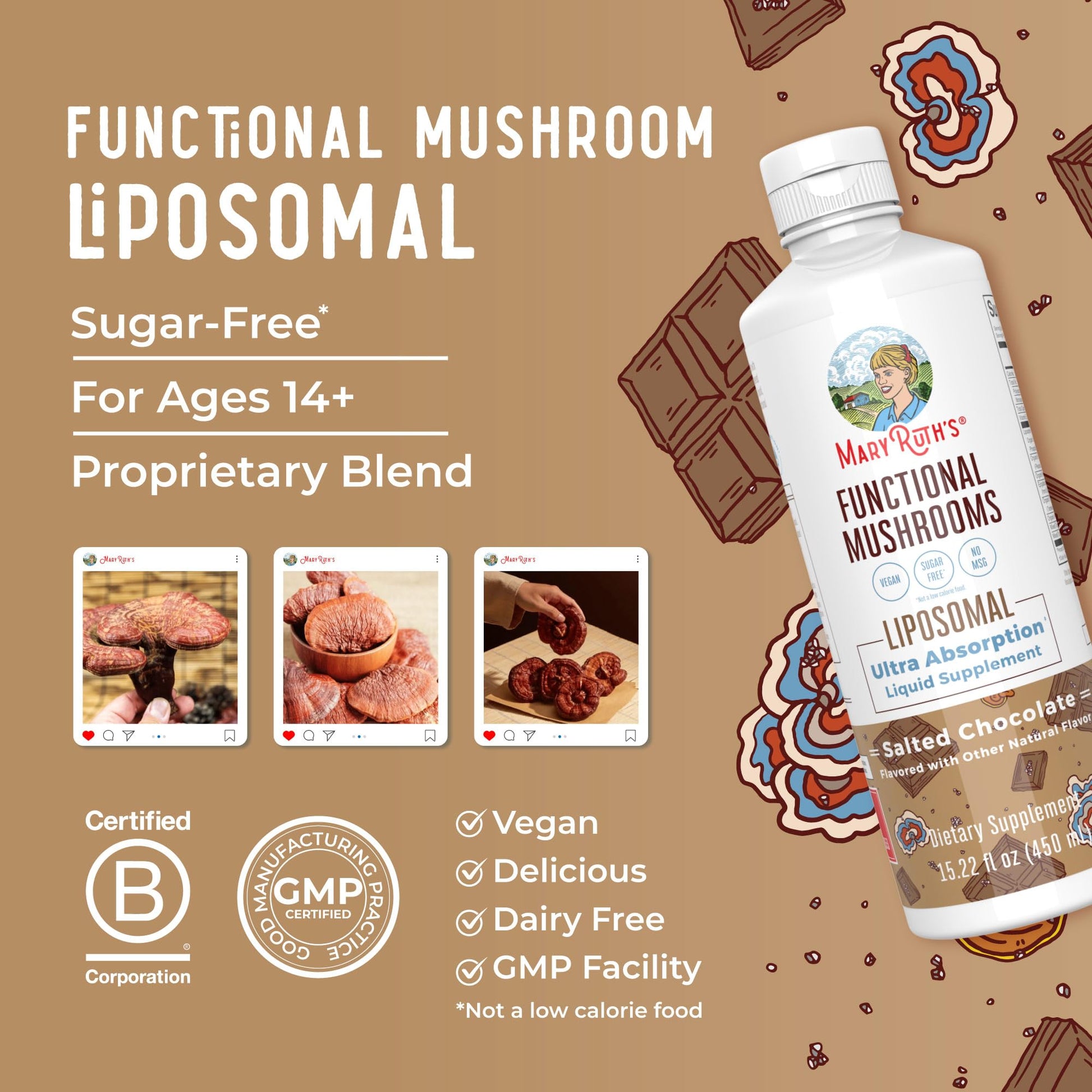 MaryRuth Organics Mushroom, Mushroom Supplement, Mushroom Liquid Vitamin, Reishi Mushroom Supplement for Immune Support, Turkey Tail Vitamin for Stress Relief, Vegan, Non-GMO, Gluten Free, 15.22 Fl Oz - Maple Wellness Supplements