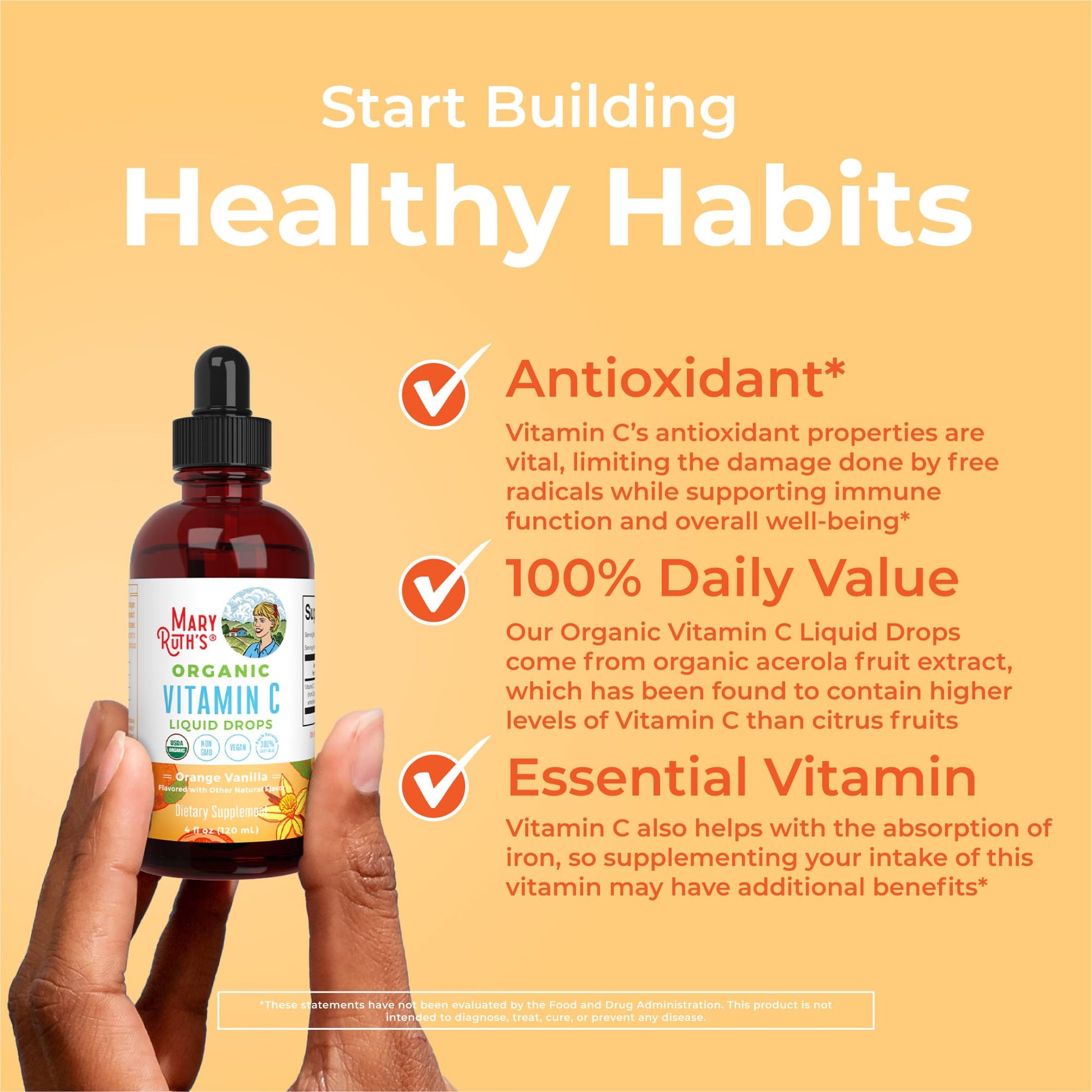 MaryRuth Organics Organic Vitamin C Supplement | Liquid Vitamin C Liquid Drops for Adults & Kids | Immune Support Supplement for Overall Health | Vegan | Non-GMO | Gluten Free | 4 Fl Oz - Maple Wellness Supplements