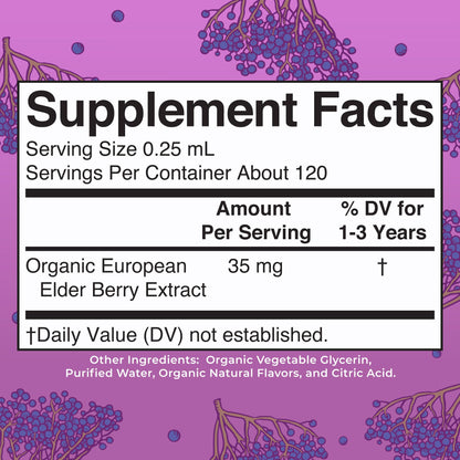MaryRuth Organics Toddler Elderberry Syrup, USDA Organic Elderberry, Sugar Free Kids Immune Support Supplement for Ages 1-3 Years, Clean Label Project Verified®, Vegan, Non-GMO, Gluten Free, 1 Fl Oz - Maple Wellness Supplements