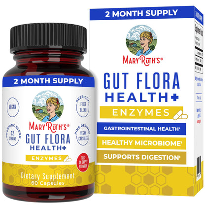 MaryRuth’s Gut Flora Health+ Enzymes | Prebiotic & Probiotic Digestive Enzymes for Healthy Gut Biome & Digestive Support | Gastrointestinal Health | CLP Certified - Maple Wellness Supplements