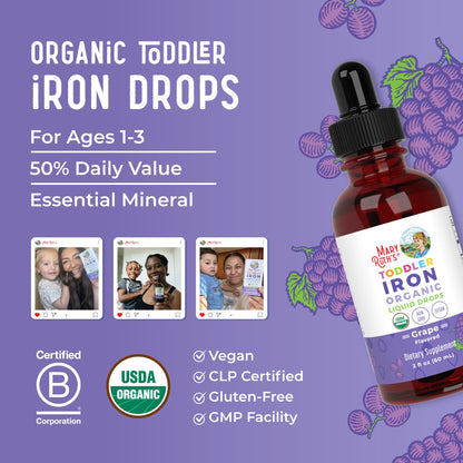 MaryRuth's Iron Supplement for Toddlers | Liquid Iron Supplement for Children Ages 1-3 | Iron Supplement for Iron Deficiency | Ferrochel | Sugar Free | Vegan | Non-GMO | Gluten Free | 2 Fl Oz - Maple Wellness Supplements