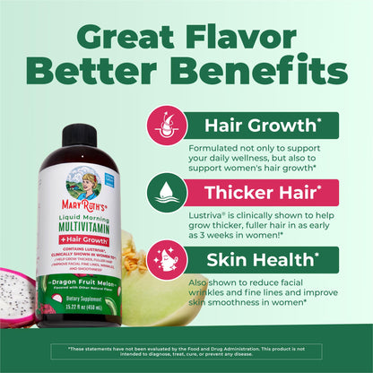 MARYRUTH'S Liquid Multivitamin + Hair Growth | Biotin 10000mcg | Lustriva Hair Growth Supplement | Clinically Tested in Women for Thicker Hair - Maple Wellness Supplements