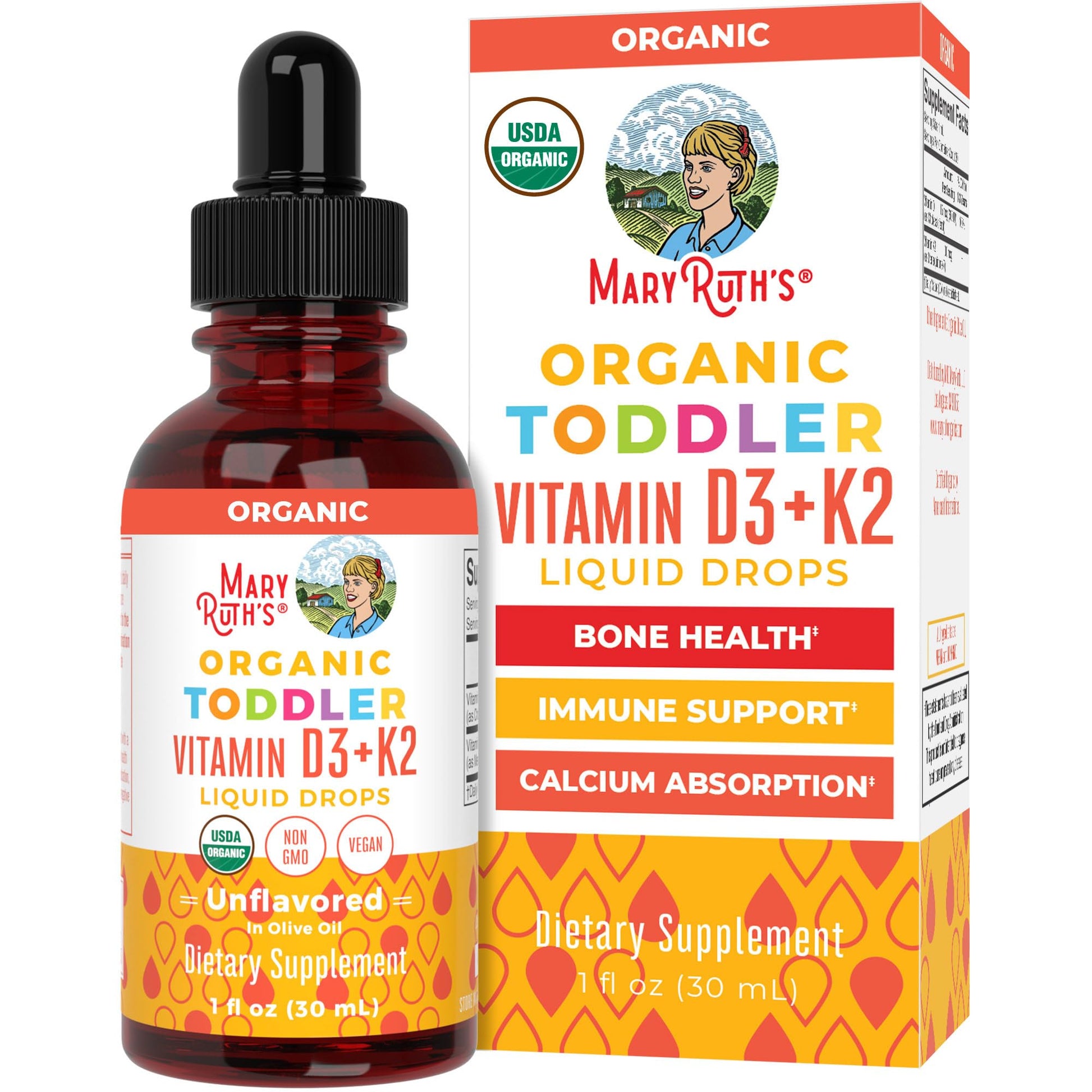 MARYRUTH'S Organics Vitamin D3 | Vitamin K2 | Vitamin D3 K2 Drops | K2 D3 Vitamin Liquid Supplement for Toddlers | Kids Supplement for Calcium Absorption - Maple Wellness Supplements