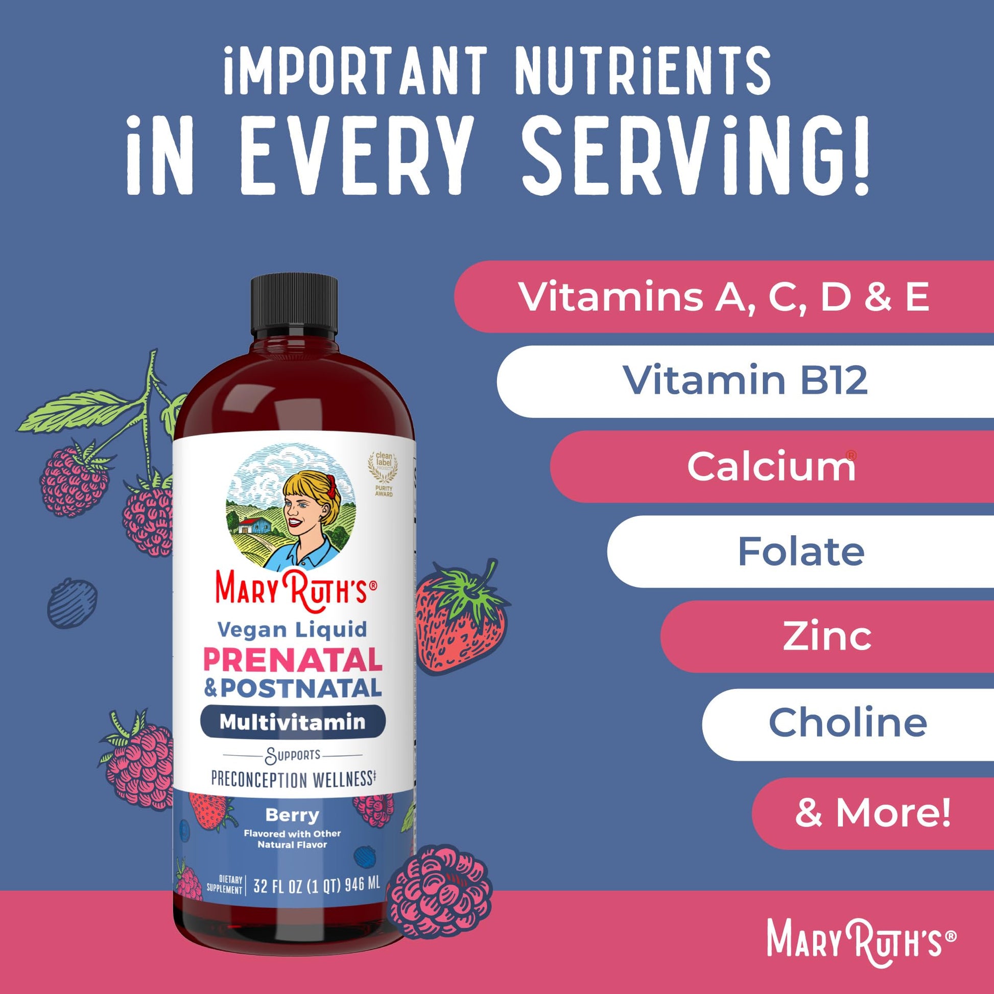MARYRUTH'S Postnatal & Prenatal Vitamins for Women | Sugar Free | Selenium | Folate | Vegan | Non-GMO | Gluten Free | 32oz - Maple Wellness Supplements