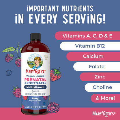 MARYRUTH'S Postnatal & Prenatal Vitamins for Women | Sugar Free | Selenium | Folate | Vegan | Non-GMO | Gluten Free | 32oz - Maple Wellness Supplements
