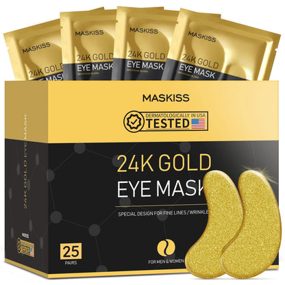 Maskiss 24k Gold Under Eye Patches (25 Pairs), eye mask, Collagen Skin Care Products - Maple Wellness Supplements