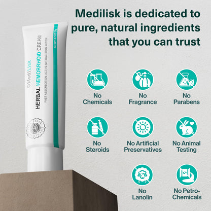 MediLisk Herbal Hemorrhoid Cream – Hemorrhoid Treatment – Fast Acting Formula for Supporting with Itching & Burning – Non-Steroidal Natural Formula – 0.7 oz – Pack of 1 - Maple Wellness Supplements