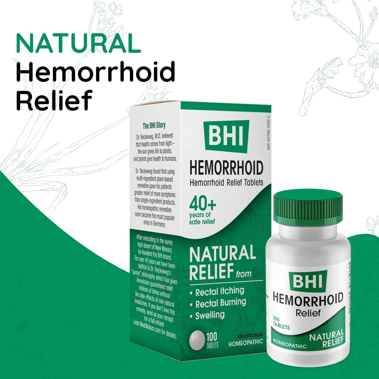 MediNatura BHI Hemorrhoid Relief - Natural Hemorrhoid Treatment for Relieving Rectal Itching - Daily Support - Chewable & Easy-to-Use Tablets - Plant-Based - 100 Count - Maple Wellness Supplements