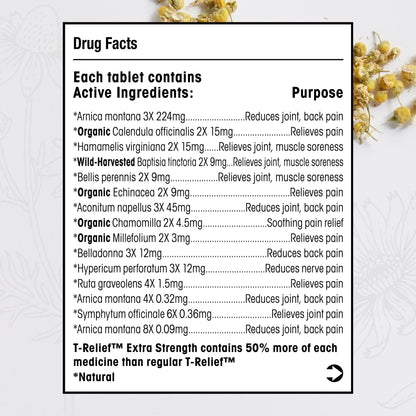 MediNatura T-Relief Extra Strength Pain Relief Arnica +12 Plant-Based Pain Relievers 100ct Tablets T-Relief Extra Strength Pain Relief 3oz Cream Bundle - Maple Wellness Supplements