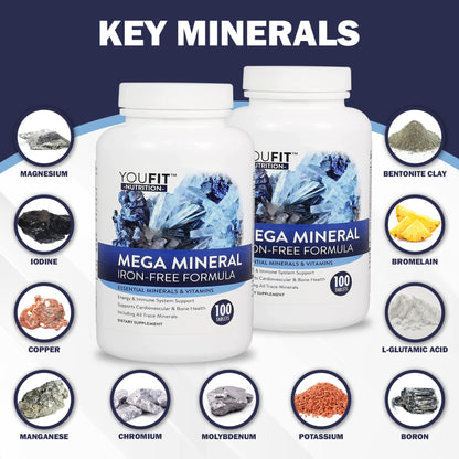 Mega Minerals Supplement by Youfit Nutrition | Trace Minerals | Premium Formula with Source of Minerals and Immune Health Support | Iron Free | All in One - Maple Wellness Supplements