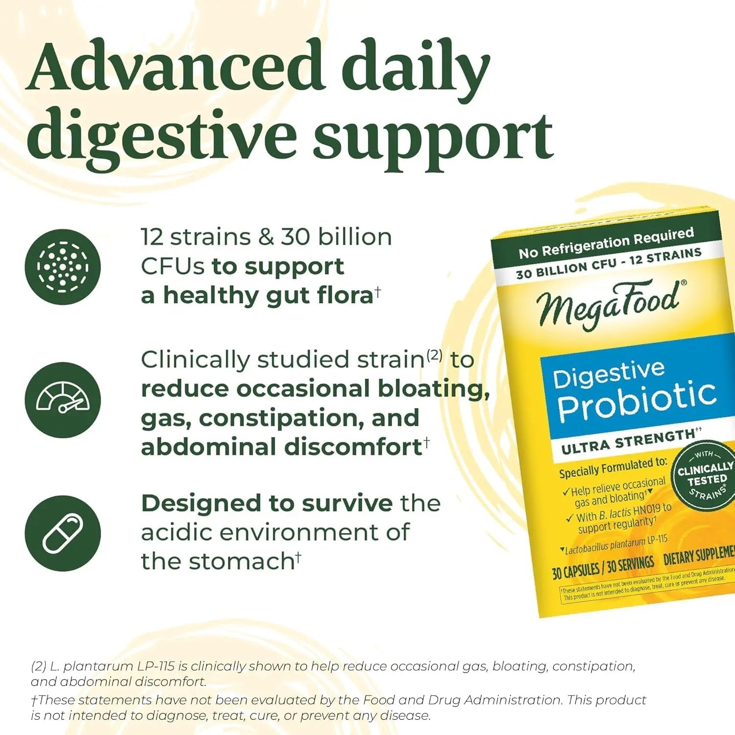 MegaFood Digestive Probiotic - 12 Strain Vegetarian Probiotics for Women & Men, 30 Billion CFUs, Support Gut Health, Probiotics for Digestive Health Help Relieve Occasional Gas & Bloating, 30 Capsules - Maple Wellness Supplements