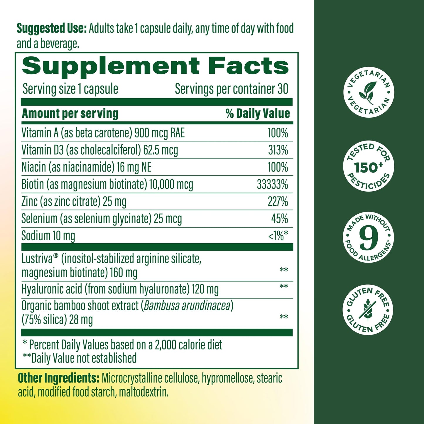 MegaFood Hair Growth – Clinically Studied Lustriva & Hyaluronic Acid - Biotin 10000mcg, Thicker & Fuller Existing Hair Growth Vitamins - 30 Vegetarian Capsules, 30 Servings - Maple Wellness Supplements