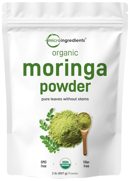 Micro Ingredients Organic Moringa Oleifera Leaf Powder, 2 Pound | Rich in Antioxidants & Immune Vitamins | Pure Leaves Without Stems | - Maple Wellness Supplements
