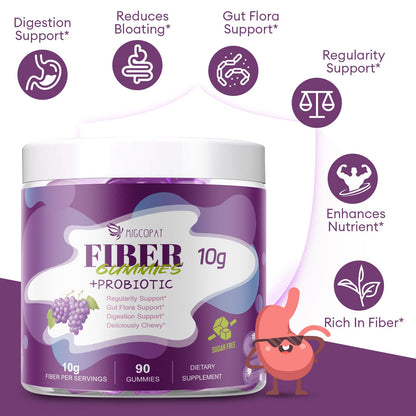 Migcopat 10G Fiber Gummies for Adults, No Sugar Added Grape Flavor, Fiber Supplement with 30 Billion CFU Probiotics Blend, ACV, Vitamin C, - Maple Wellness Supplements