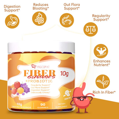 Migcopat 10G Fiber Gummies with Probiotics, Fiber Supplement with 30 Billion CFU Probiotics Blend, ACV, Vitamin C, Inulin - Support Digestive Health - Maple Wellness Supplements