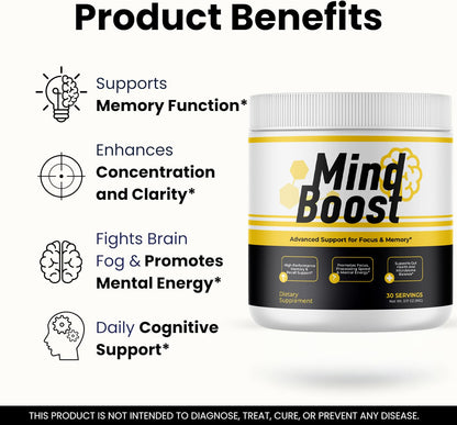 MindBoost Powder - Official Mind Boost Day Supplement, Advanced Nootropic, Premium Formula, Natural Vitamins for Wellness - 1 Bottle for 1 Month - Maple Wellness Supplements