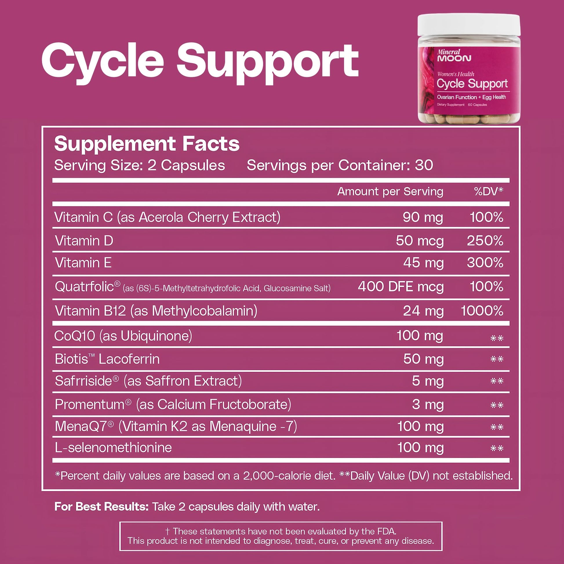 Mineral Moon Hormonal Support Bundle - Menstrual Supplement + Cycle Support - Aid Ovulation, Hormonal Balance & PMS Support - Reduce Period Cramps & Fatigue - Antioxidant Ovarian Support Vitamins - Maple Wellness Supplements