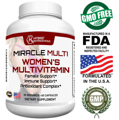 MiracleMulti Multivitamin for Women - Female Support Formula, Immune Support, Minerals, Biotin, Antioxidants & Superfoods Blend – 60 Capsules - Maple Wellness Supplements
