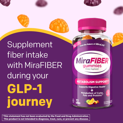 MiraFIBER Gummies from The Makers of MiraLAX, 8g of Daily Fiber Per Serving, Metabolism Support with B Vitamins, Gut Health for Men & Women - Maple Wellness Supplements