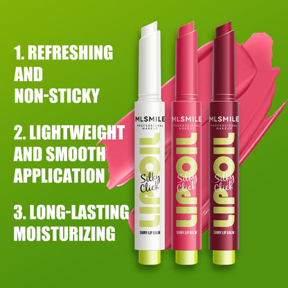 MLSMILE 3 Colors Fat Lip Oil Click Slick,Press Lipstick Set,Moisturizing Lip Balm,High Pigment Glow Lip Oil,Long-lasting,Pigmented Vegan,Lightweight and Glossy Lip Plumper with Coconut Oil-Set A - Maple Wellness Supplements
