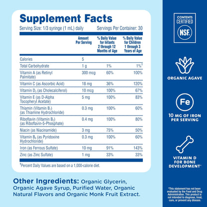 Mommy's Bliss Baby Multivitamin + Iron, Daily Essential Baby Vitamins for Immune Support, Healthy Growth & Bone Development, Age 2 Months+, 30 ml - Maple Wellness Supplements