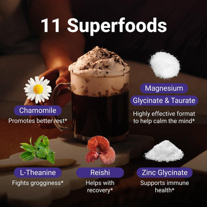 MoonBrew Nighttime Magnesium Hot Cocoa Jar, Natural Sleep Aid Drink Mix for Adults - Calming Melatonin-Free Sleep Support - Sleepy Hot Chocolate Powder with L-Theanine, - Maple Wellness Supplements