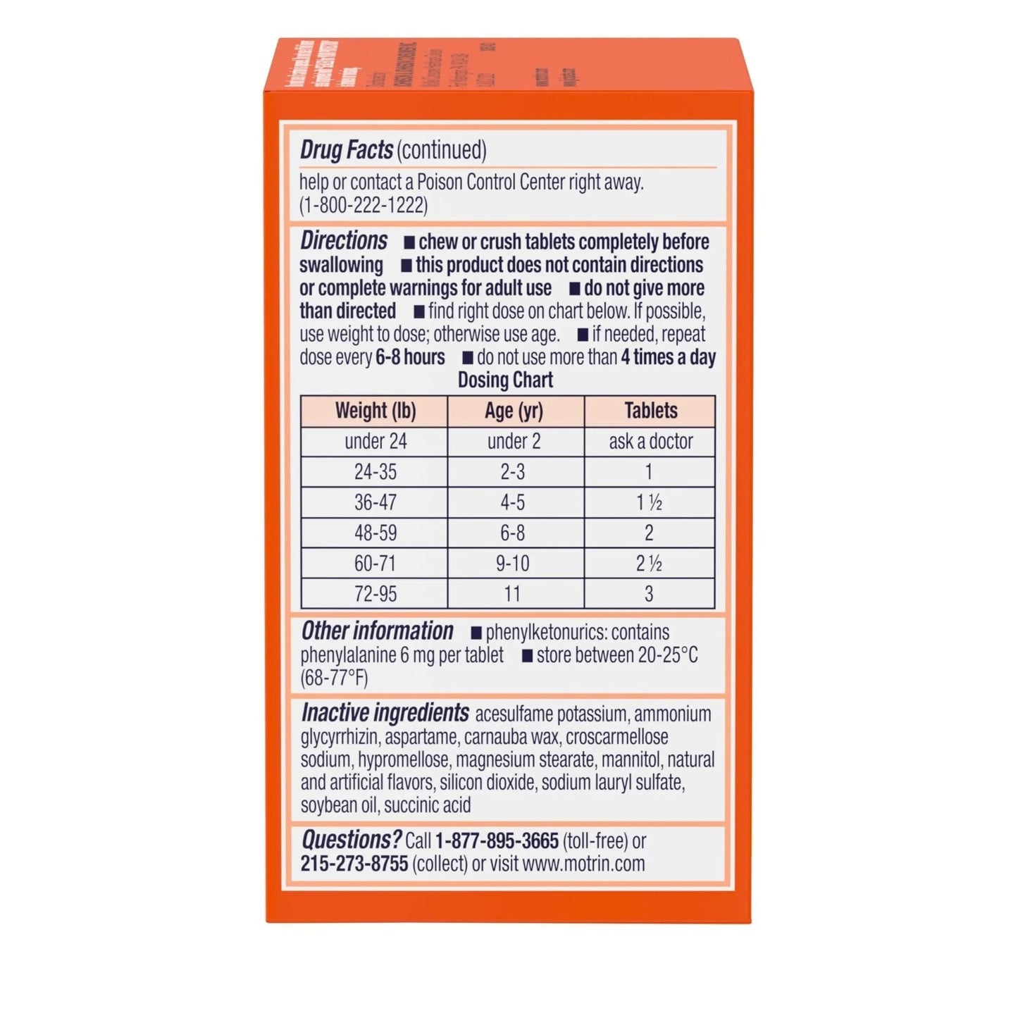 Motrin Children's Dye-Free Chewable Tablets with Ibuprofen, Kids' Fever Reducer & Pain Reliever for Sore Throat, Fever, Toothache & Pain Relief, Grape Flavor, 24 Ct - Maple Wellness Supplements