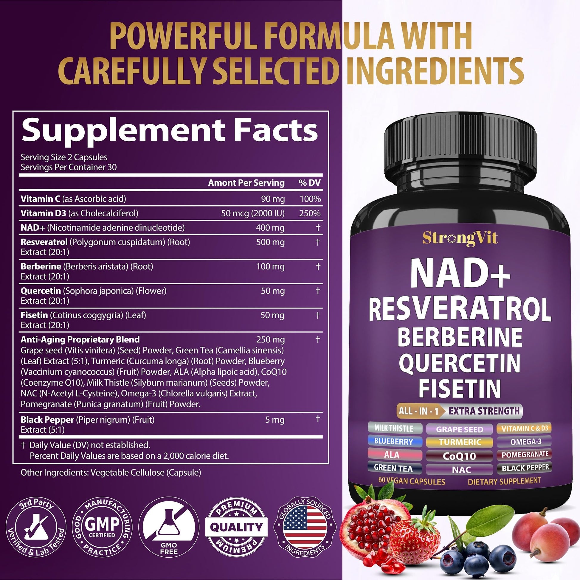 NAD Resveratrol Supplement with Berberine, Quercetin, CoQ10. Anti-Aging Formula for Women & Men. Liposomal NAD Plus, NAD+ Booster, Pure Organic Vitamin, USA - Maple Wellness Supplements