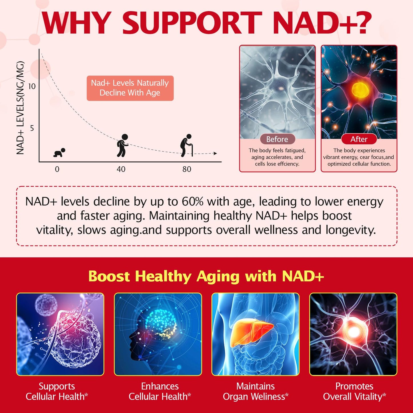 NAD+ Supplement 1000mg Liquid Packets 21pcs, Nicotinamide Riboside Resveratrol, NAD Supplements for Women Men, Anti-Aging, Repairs Cells, Support Natural Vitality - Maple Wellness Supplements