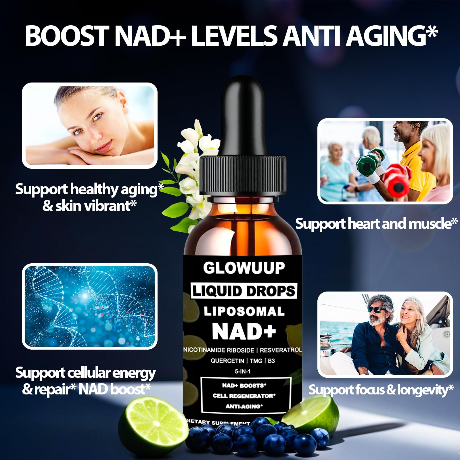 NAD Supplements for Women & Men, Liposomal NAD Nicotinamide Riboside Resveratrol 900mg w. B3 Vitamin Quercetin TMG, Liquid Resveratrol NAD Plus Supplement for Anti-Aging Energy Focus Longevity - Maple Wellness Supplements