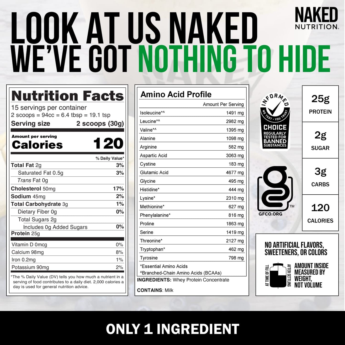 Naked Nutrition Naked Whey 1Lb - Only 1 Ingredient, Grass Fed Whey Protein Powder - Maple Wellness Supplements