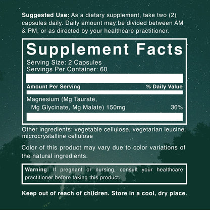 Natural Rhythm Triple Calm Magnesium Complex - 120 Capsules, Chelated Magnesium Glycinate, Taurate & Malate, High Absorption Supplement for Sleep, Stress, Muscle & Heart Support, Non-GMO, Vegan - Maple Wellness Supplements