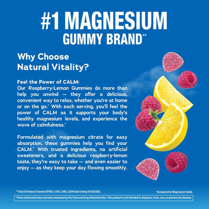 Natural Vitality Calm, Magnesium Citrate Supplement, Stress Relief Gummies, Supports a Healthy Response to Stress, Gluten Free - Maple Wellness Supplements