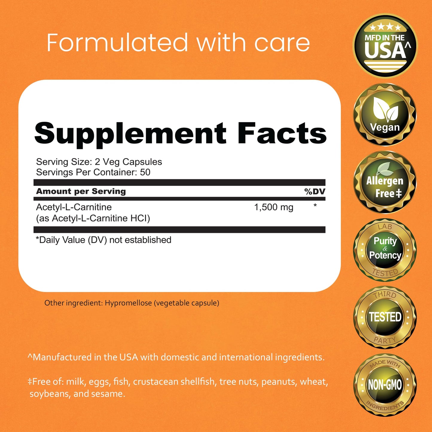 NaturaLife Labs Acetyl L-Carnitine (ALCAR) 1500 mg per Serving – 100 Capsules – Non-GMO, Gluten-Free, Vegan - Maple Wellness Supplements