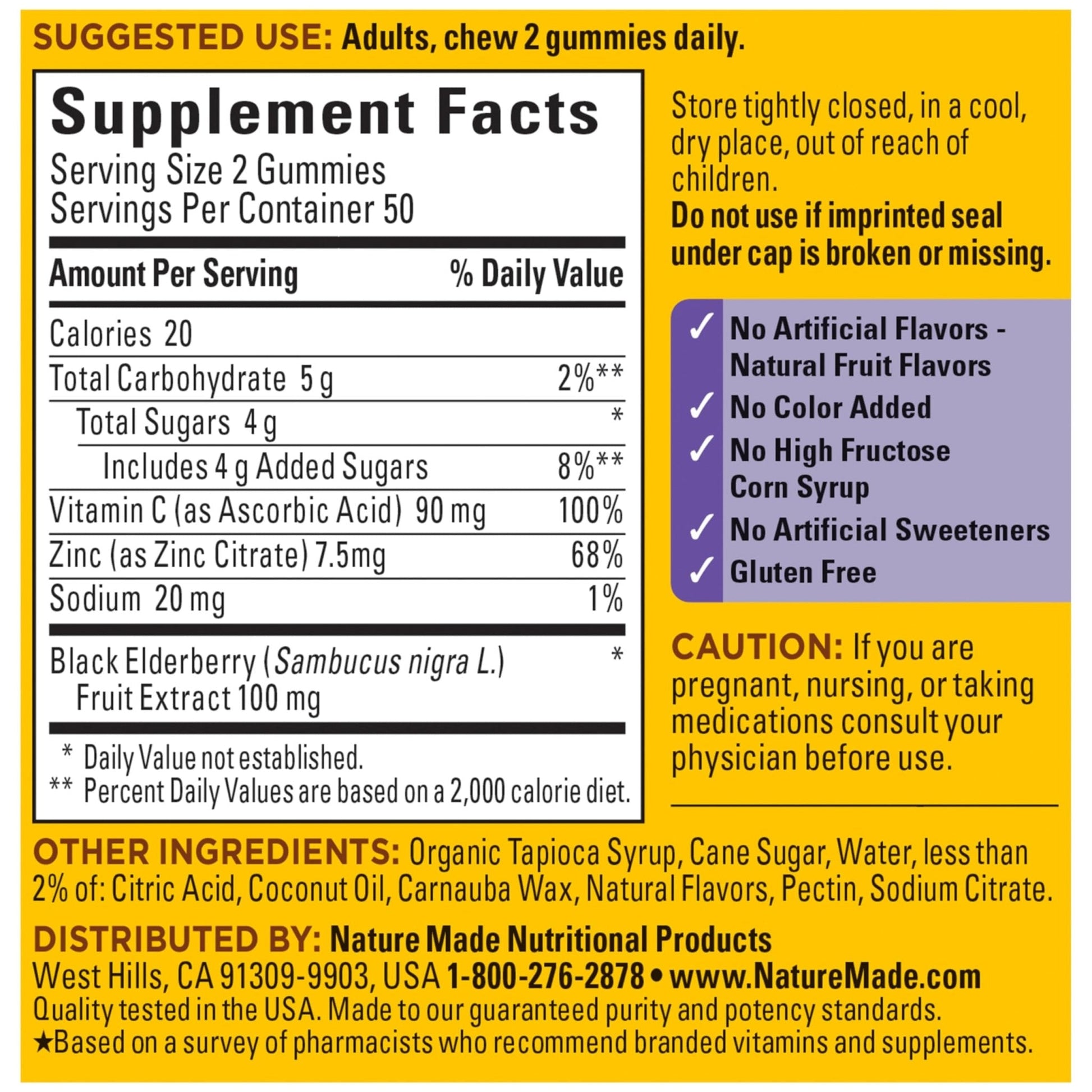 Nature Made Elderberry Gummies with Vitamin C and Zinc, Dietary Supplement for Immune Support - Maple Wellness Supplements