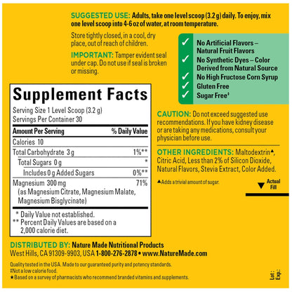 Nature Made High Absorption Magnesium Complex Drink Mix Powder, Magnesium Citrate, Glycinate & Malate 3-in-1 Blend, Pink Lemonade Flavor, 96 g, 30 Day Supply - Maple Wellness Supplements