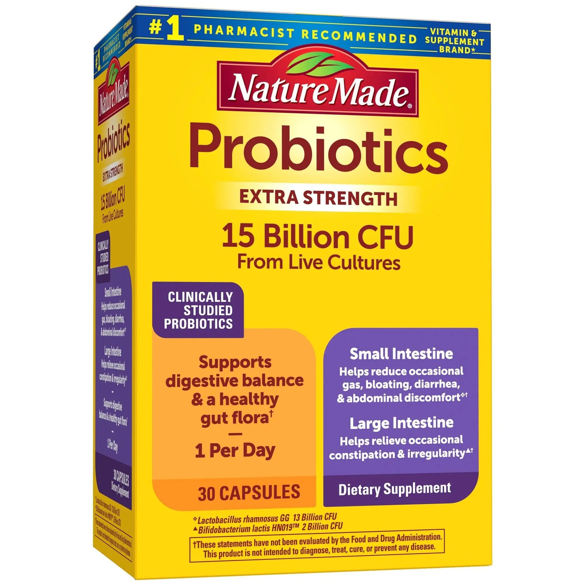 Nature Made Probiotics for Digestive Health Extra Strength 15 Billion CFU from Live Cultures, Probiotics for Women and Men, 30 Probiotic Capsules, 30 Day Supply - Maple Wellness Supplements