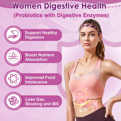 NATURE TARGET Probiotics for Women, 100 Billion CFUs Probiotic with Digestive Enzymes & Prebiotics, Vaginal Probiotics with Cranberry for Urinary Tract Health, - Maple Wellness Supplements
