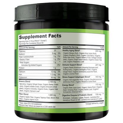 NATURELO Raw Greens Superfood Powder - Unsweetened - Boost Energy, Detox, Enhance Health - Organic Spirulina - Wheat Grass - Whole Food Nutrition from Fruits - Maple Wellness Supplements