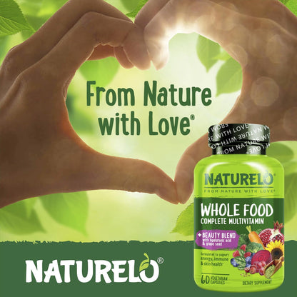 NATURELO Whole Food Multivitamin with Extra Hair, Skin and Nails Support - Beauty Blend with Hyaluronic Acid & Grape Seed - High Potency Biotin, Vitamin C - Maple Wellness Supplements