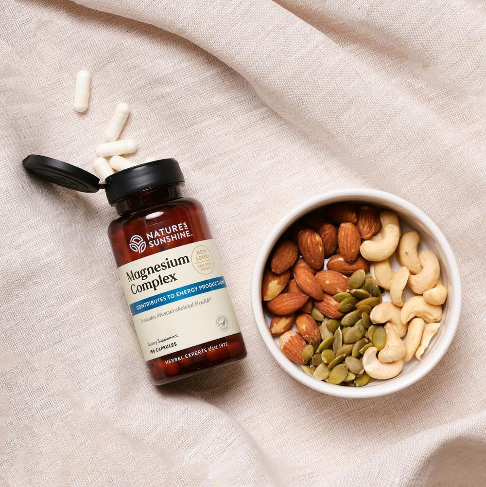 Nature’s Sunshine Magnesium Complex - High Potency Magnesium Supplement with Citrate & Malate for Relaxation, Optimal Absorption, Muscle Function, Energy Production - 50 Servings (100 Capsules) - Maple Wellness Supplements