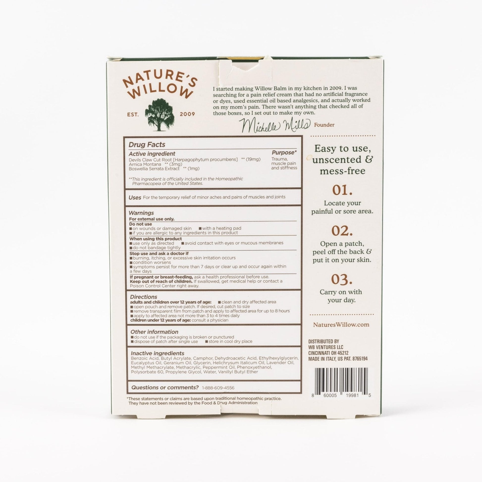 Nature's Willow Natural Pain Relief Patches for Muscles & Joints | Fast-Acting with White Willow Bark | Free from Artificial Fragrances & Dyes | 6 Patches per Pack (3-Pack) - Maple Wellness Supplements