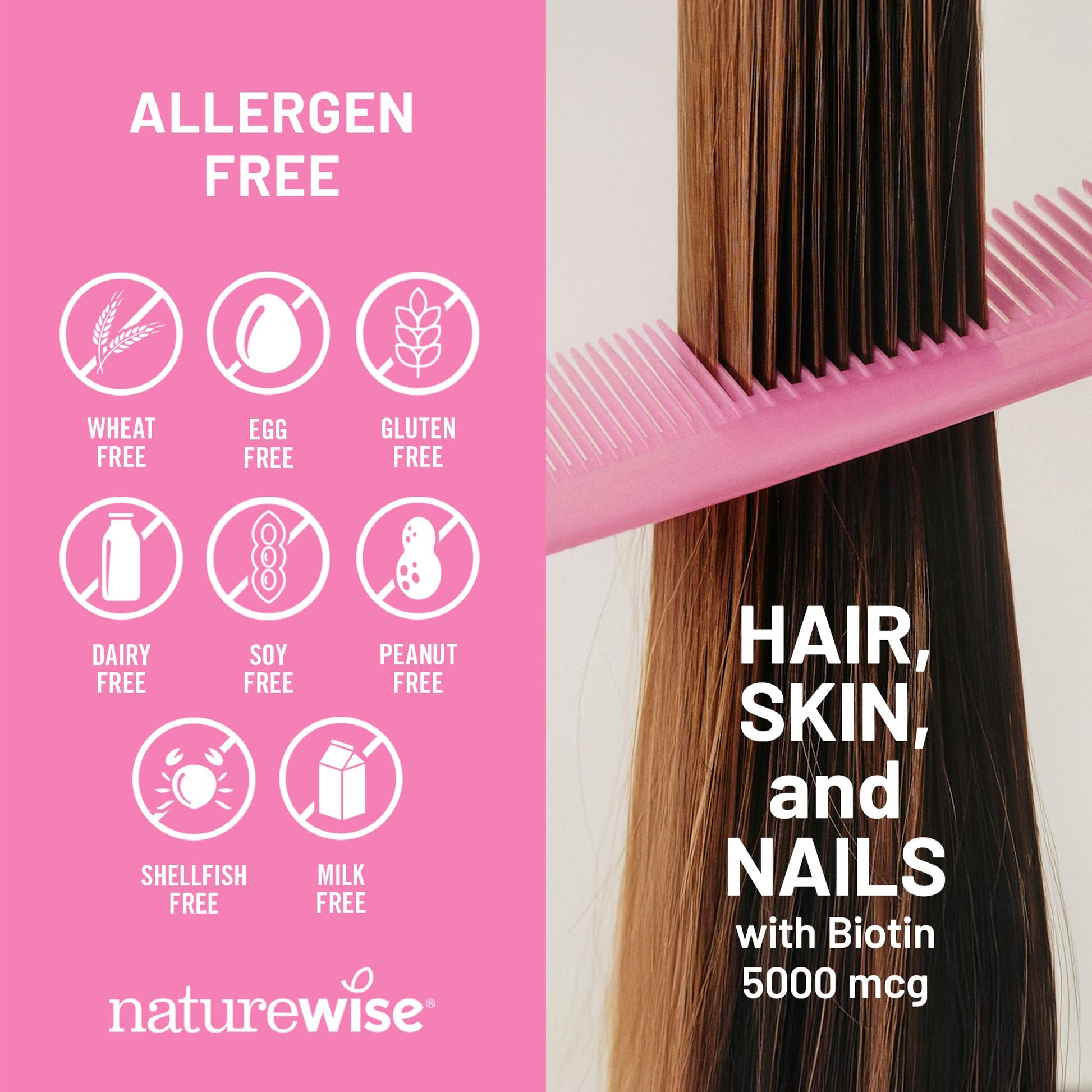 NatureWise Hair Skin and Nails Vitamin, Biotin 5000mcg w/Hyaluronic Acid, Collagen for Women with C, B Complex, D3, A, E, Iron - Maple Wellness Supplements