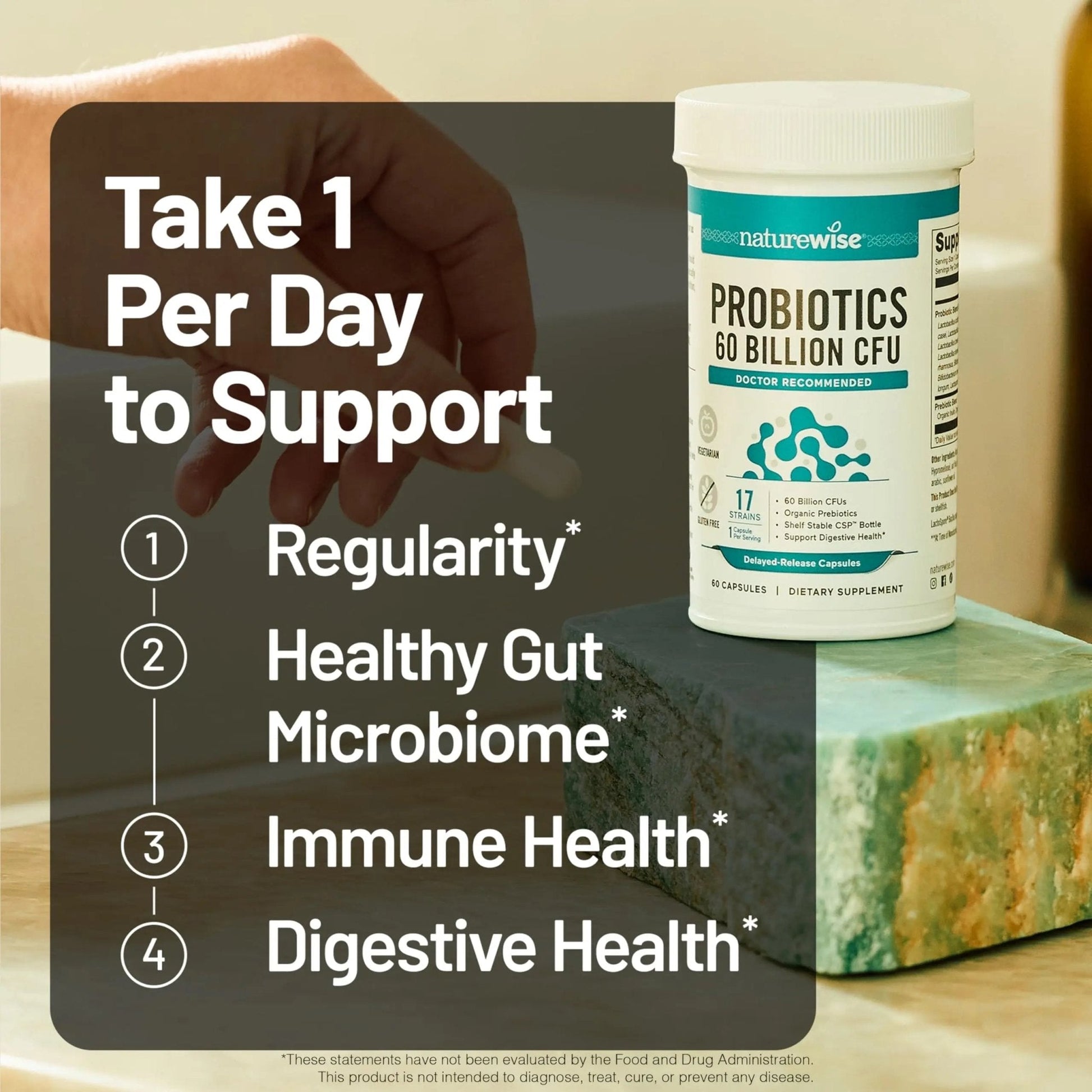 NatureWise Probiotics 60 Billion CFU - 17 Strains + Organic Prebiotics - Immune, Digestive & Gut Health Support for Women & Men - Vegetarian, Gluten-Free, Non-GMO - 30 Capsules[1-Month Supply] - Maple Wellness Supplements