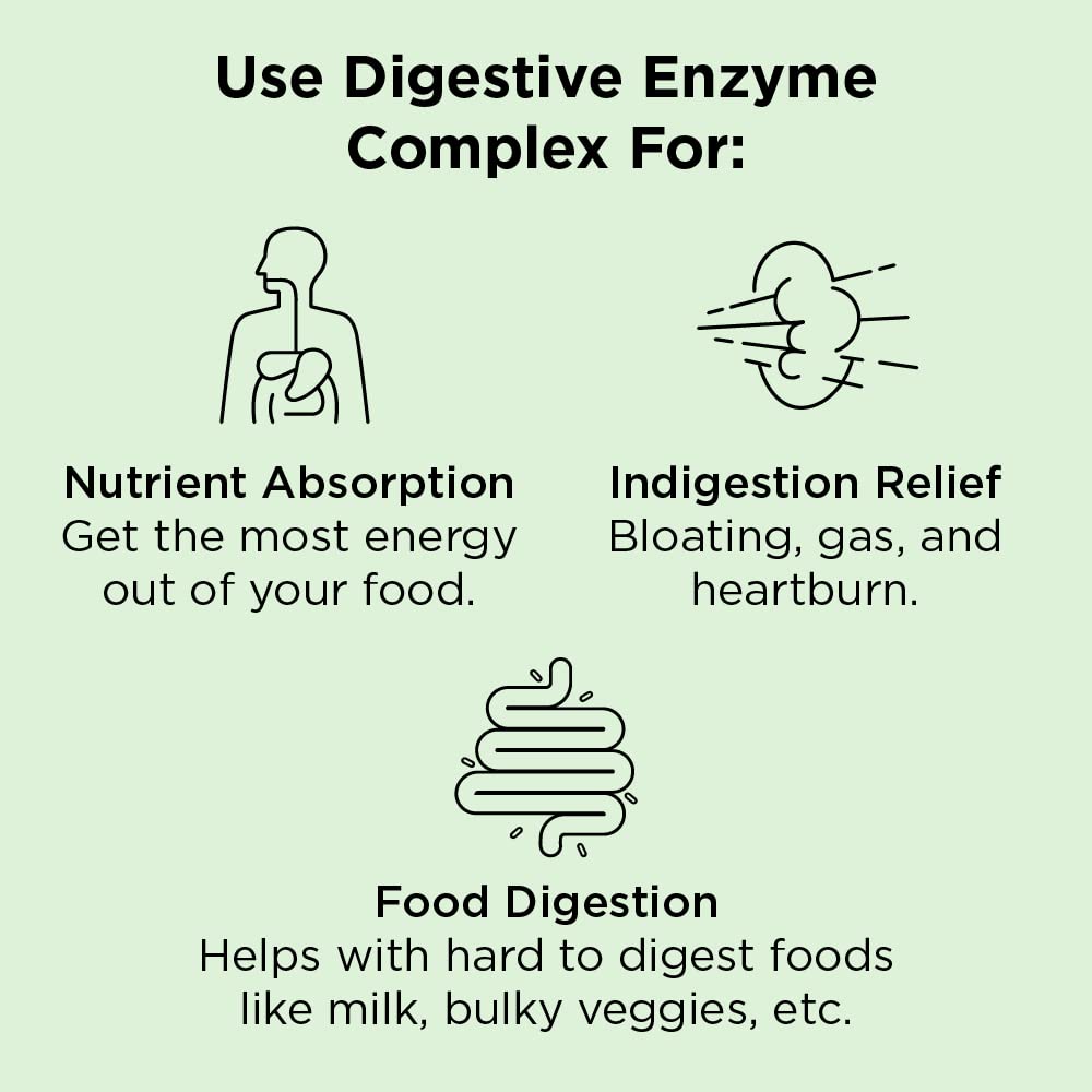 nbpure Vegan Digestive Enzyme Complex – Daily Bloating, Gas, & Food Digestive Support for Women & Men – 12 Enzymes & 3 Herbs – Lactase, Protease, Lipase - Maple Wellness Supplements