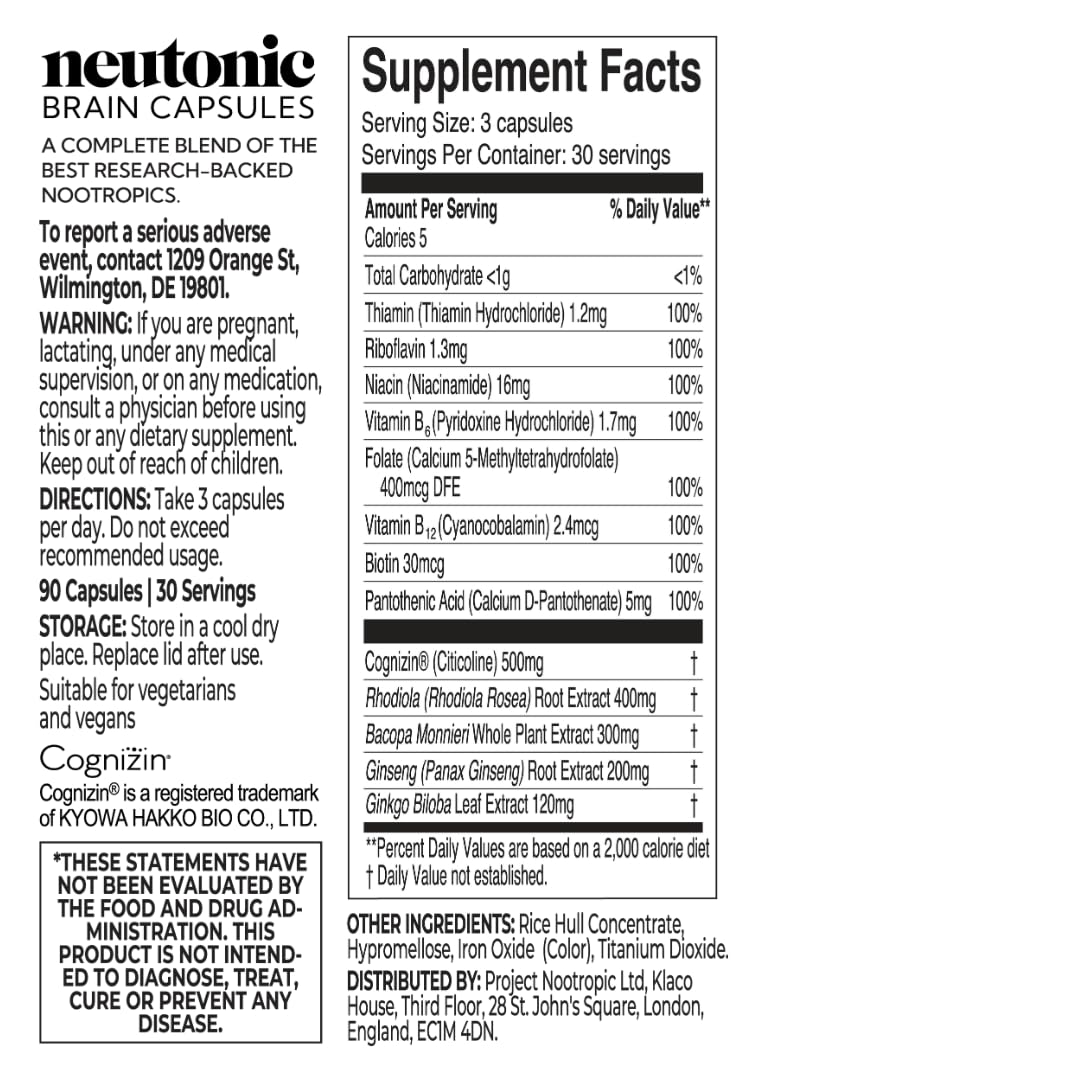Neutonic Nootropic Brain Supplement | 1 Month Supply 90 Capsules | for Men and Women | Support Memory, Mental Clarity, Cognitive Function | Boost Focus, Energy, Brain Health - Maple Wellness Supplements