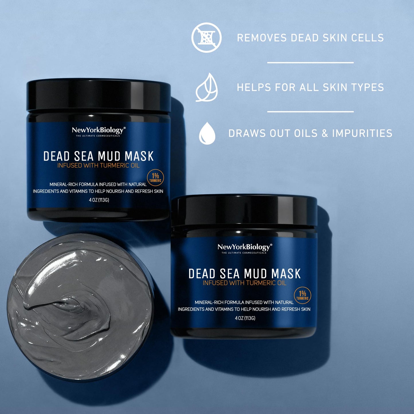 New York Biology Dead Sea Mud Mask for Face and Body | with Turmeric Oil | Spa Quality Pore Refiner for Oily Skin | Natural Skincare for Women & Men - Maple Wellness Supplements